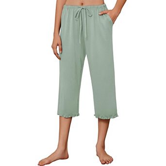 Ekouaer Womens Capri Pajama Pants Wide Leg Lounge Sleep Pants Soft Comfy Drawstring Pj Bottoms