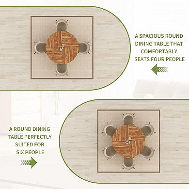 47" Round Wood Dining Table with Storage Shelf, Circle Kitchen Table Seats 4-6, Easy-Clean Surface