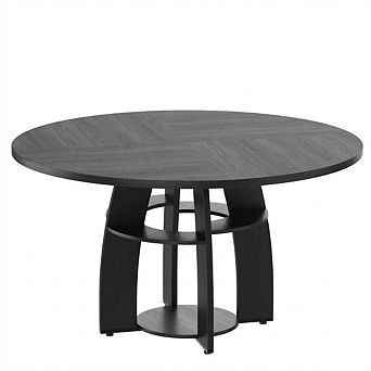 47" Round Wood Dining Table with Storage Shelf, Circle Kitchen Table Seats 4-6, Easy-Clean Surface