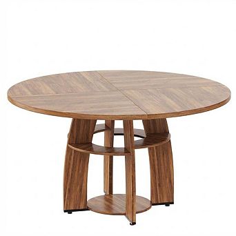 47" Round Wood Dining Table with Storage Shelf, Circle Kitchen Table Seats 4-6, Easy-Clean Surface