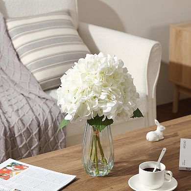 5-Piece Artificial Hydrangea Arrangement in Glass Vase-Fade-Resistant Silk Flowers with Faux Water