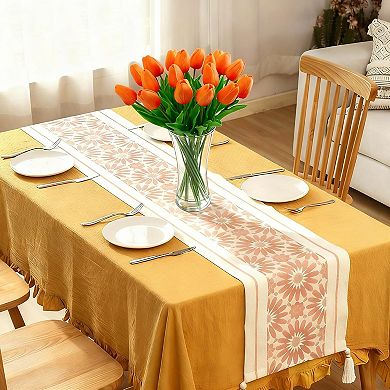 20 Pcs Real Touch Tulips in Glass Vase, Orange Silk Flower Centerpiece