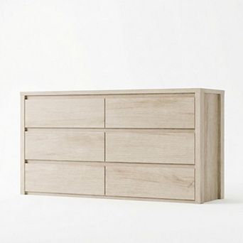 6 Drawer Dresser, 47.2" Wooden Wide Mid Century Chest of Drawers, for Bedroom, Living Room