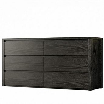 6 Drawer Dresser, 47.2" Wooden Wide Mid Century Chest of Drawers, for Bedroom, Living Room