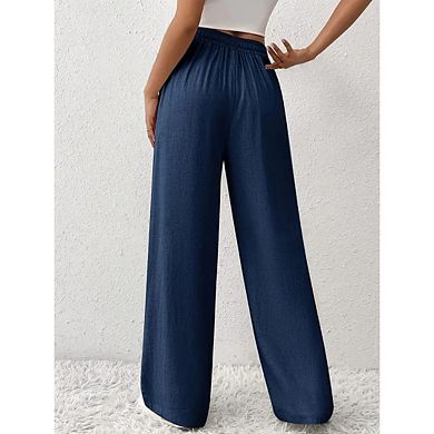 Women's Wide Leg Lounge Pants Lightweight High Waisted Adjustable Tie Flowy Trousers with Pockets