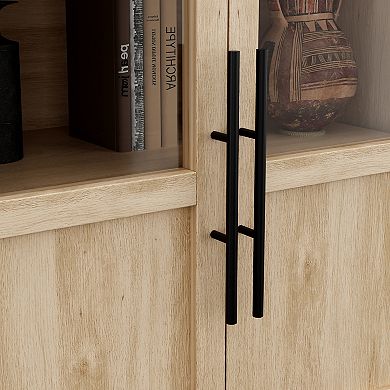 29" Large Buffet Sideboard Cabinet with 2 Glass Doors and Shelves, Farmhouse Storage Cabinet Table