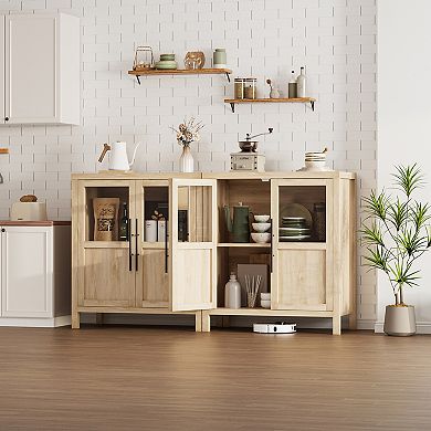 29" Large Buffet Sideboard Cabinet with 2 Glass Doors and Shelves, Farmhouse Storage Cabinet Table