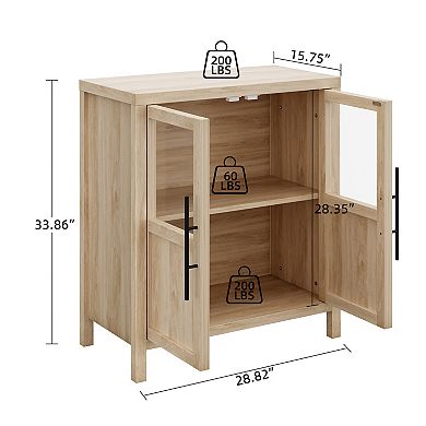 29" Large Buffet Sideboard Cabinet with 2 Glass Doors and Shelves, Farmhouse Storage Cabinet Table