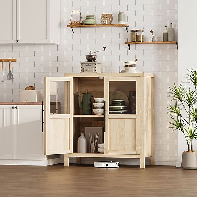 29" Large Buffet Sideboard Cabinet with 2 Glass Doors and Shelves, Farmhouse Storage Cabinet Table