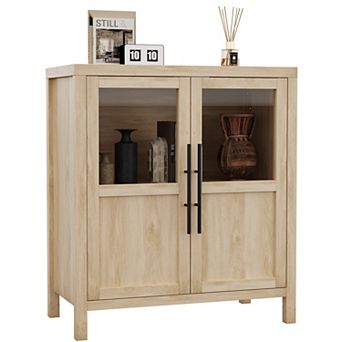 29" Large Buffet Sideboard Cabinet with 2 Glass Doors and Shelves, Farmhouse Storage Cabinet Table