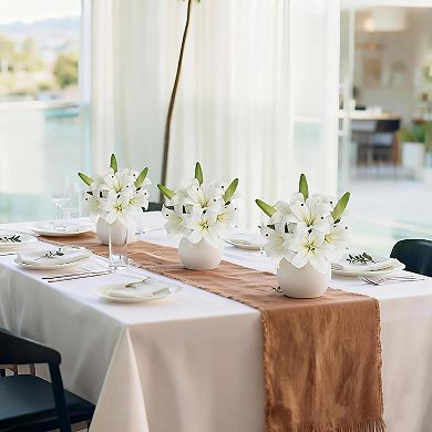 Artificial Lily with Ceramic Vase, Silk Flower Centerpiece for Home Decor