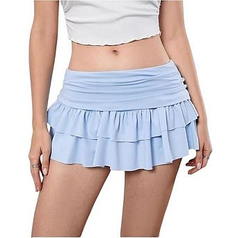 Womens Flounce Tennis Skirt with Zipper A Line Layered Built in Shorts Solid Color Athletic Skort