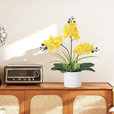 Real Touch Phalaenopsis Orchid in Pot, Artificial Fake Flowers with Vase for Table Centerpieces