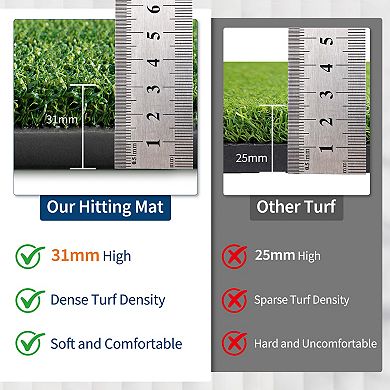 Golf Hitting Mat, 31 mm Golf Mats for Practice Turf Driving Range Mats Works with Golf Simulators