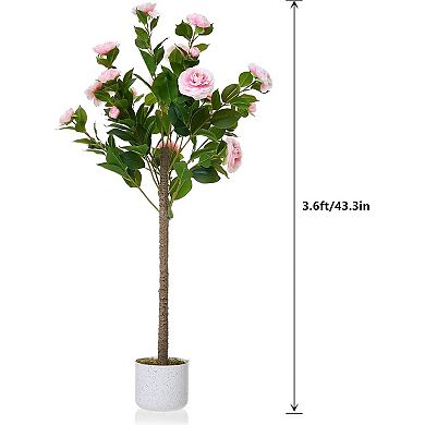 2-Pack 3.6ft Faux Camellia with Speckled Planter & 20 Pink Flowers