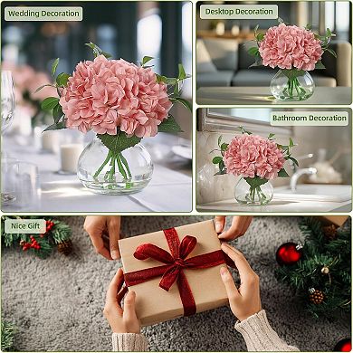 Silk Hydrangea in Glass Vase, Real Touch