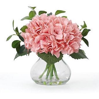Silk Hydrangea in Glass Vase, Real Touch
