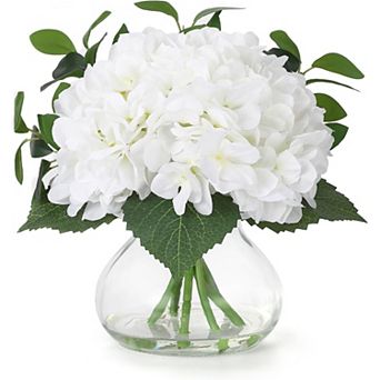 Silk Hydrangea in Glass Vase, Real Touch