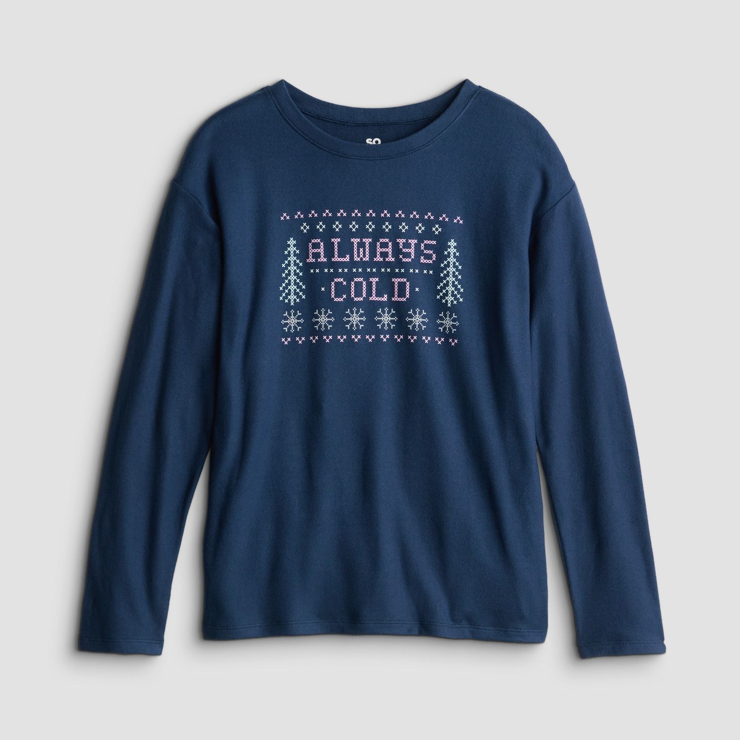 Футболка SO® Long Sleeve Cozy Graphic Tee для девочек, цвет: Тёмно-синий