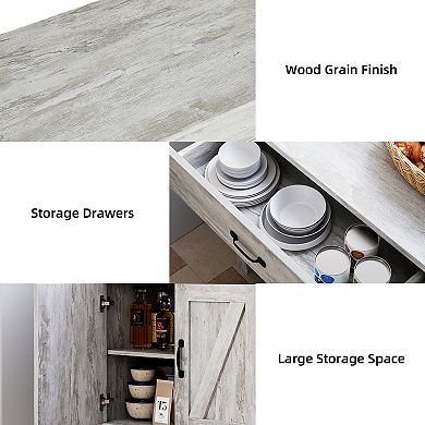 Kitchen Pantry Storage Cabinet with Microwave Stand, Freestanding Hutch Cabinet, Buffet Cupboard