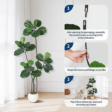 5FT Fiddle Leaf Fig Tree with Cement Planter