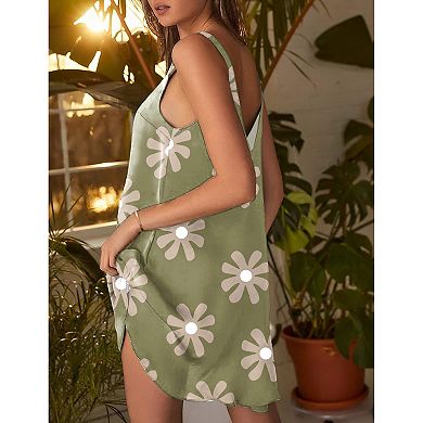 Ekouaer Women's Sleeveless V Neck Satin Nightgown