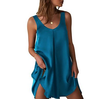 Ekouaer Women's Sleeveless V Neck Satin Nightgown