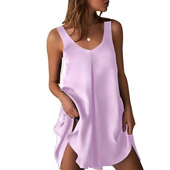 Ekouaer Women's Sleeveless V Neck Satin Nightgown