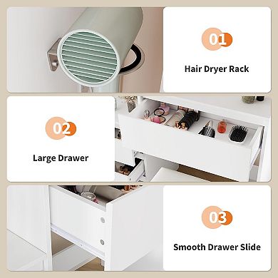 Modern LED Dressing Table: 4 Drawers, Outlet, USB, Storage Shelves & Stool, 36"