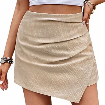 Women's Ruched Asymmetric Skort, High Waist Textured Mini Skirt Shorts