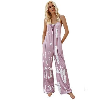 Women's Summer Boho Jumpsuit Floral Print Sleeveless Wide Leg Romper with Pockets