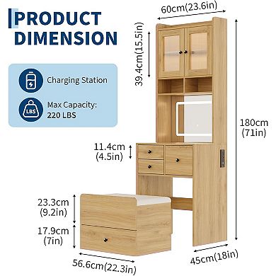 Makeup Vanity Desk, Small Makeup Set with 4 Drawers, Cabinet & Chair, 3 Lighting Modes,Black