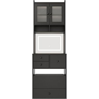 Makeup Vanity Desk, Small Makeup Set with 4 Drawers, Cabinet & Chair, 3 Lighting Modes,Black