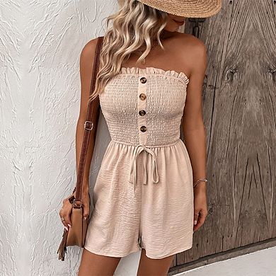 Women Summer Casual Strapless Romper Off Shoulder Short Jumpsuits Beach Vacation Clothes