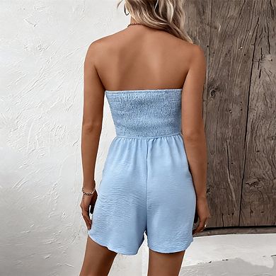 Women Summer Casual Strapless Romper Off Shoulder Short Jumpsuits Beach Vacation Clothes