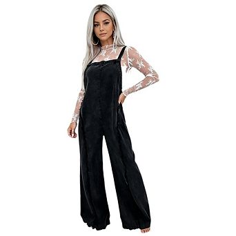 Women Loose Fit Sleeveless Denim Jumpsuit Adjustable Straps Wide Leg Long Pants Frayed Jean Overalls