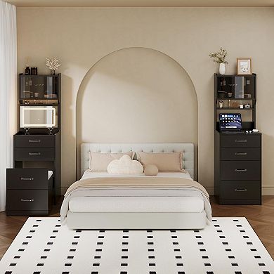 3-in-1 LED Makeup Vanity with Mirror, Outlets, Drawers, Jewelry Box & Hidden Stool