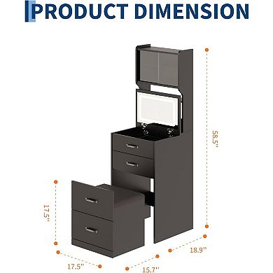3-in-1 LED Makeup Vanity with Mirror, Outlets, Drawers, Jewelry Box & Hidden Stool