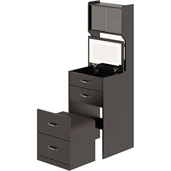 3-in-1 LED Makeup Vanity with Mirror, Outlets, Drawers, Jewelry Box & Hidden Stool