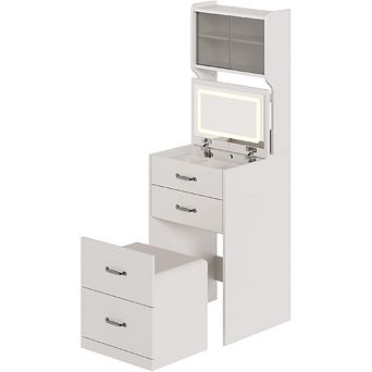 3-in-1 LED Makeup Vanity with Mirror, Outlets, Drawers, Jewelry Box & Hidden Stool