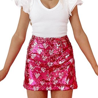Women's Y2K High Rise Sparkly Sequin Skirt with Color Block Glitter Rave Design