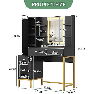 Modern Vanity Table with LED Mirror, Charging & Adjustable Brightness