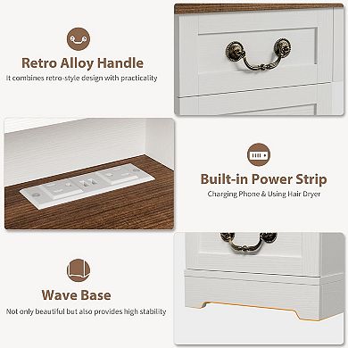 Makeup Vanity Set with 3-Color LED Mirror, Chair, 10 Drawers & 8 Shelves