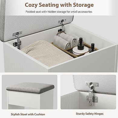 Makeup Vanity Set with 3-Color LED Mirror, Chair, 10 Drawers & 8 Shelves