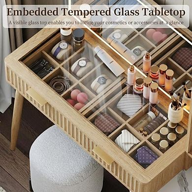 Wooden Vanity Desk w/ Lighted Mirror & Drawers