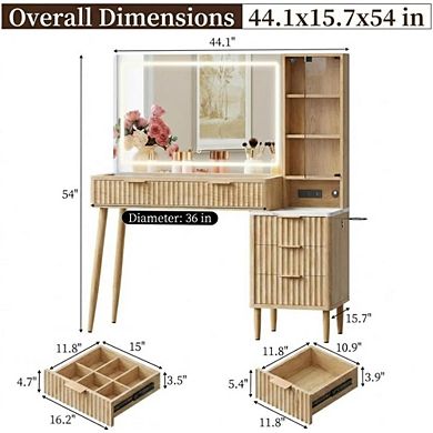Wooden Vanity Desk w/ Lighted Mirror & Drawers