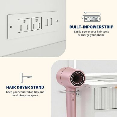 52" Fluted Vanity with 6 Drawers, Lighted Mirror & Charging