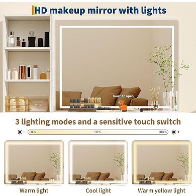 52" Fluted Vanity with 6 Drawers, Lighted Mirror & Charging