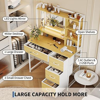 35.4" Modern Vanity with LED Mirror, 4 Fabric Drawers, Shelves & 3 Light Modes