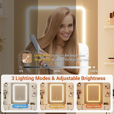 43" LED Makeup Vanity Set: 7 Drawers, Open Shelves, Power Outlets & Mirror